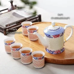 Blau-weißes Kungfu-Teeservice aus Porzellan – Puer-Teetasse und Kanne, Teegeschirr für die Teezeit