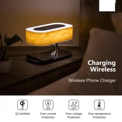 Bluetooth Speaker Desk Lamp with Wireless Charger - Dimmable Japanese Design