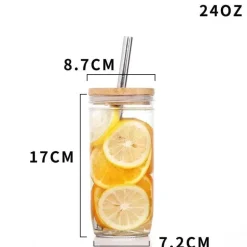 Boba Smoothie Cup - Glas mit Bambusdeckel und Edelstahl-Strohhalm