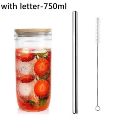 Boba Smoothie Cup - Glas mit Bambusdeckel und Edelstahl-Strohhalm