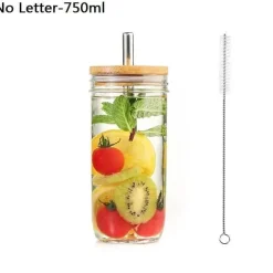 Boba Smoothie Cup - Glas mit Bambusdeckel und Edelstahl-Strohhalm