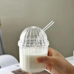 Bobo-Becher-Set aus klarem Glas – inklusive Strohhalm und Deckel