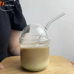 Bobo-Becher-Set aus klarem Glas – inklusive Strohhalm und Deckel