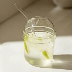 Bobo-Becher-Set aus klarem Glas – inklusive Strohhalm und Deckel