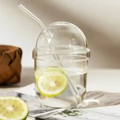 Bobo-Becher-Set aus klarem Glas – inklusive Strohhalm und Deckel