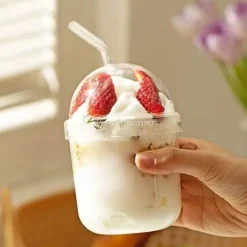 Bobo-Becher-Set aus klarem Glas – inklusive Strohhalm und Deckel