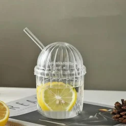 Bobo-Becher-Set aus klarem Glas – inklusive Strohhalm und Deckel