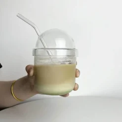 Bobo-Becher-Set aus klarem Glas – inklusive Strohhalm und Deckel
