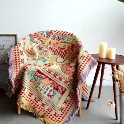 Boho Jacquard Strickdecke - Gemütlicher dekorativer Wohnakzent
