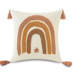 Boho Regenbogen Mond Kissenbezug - Gelbes Quastenkissen 45x45cm