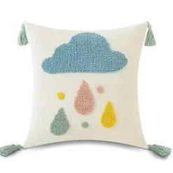 Boho Regenbogen Mond Kissenbezug - Gelbes Quastenkissen 45x45cm