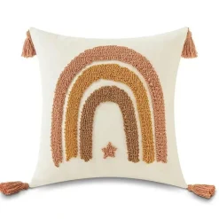 Boho Regenbogen Mond Kissenbezug - Gelbes Quastenkissen 45x45cm