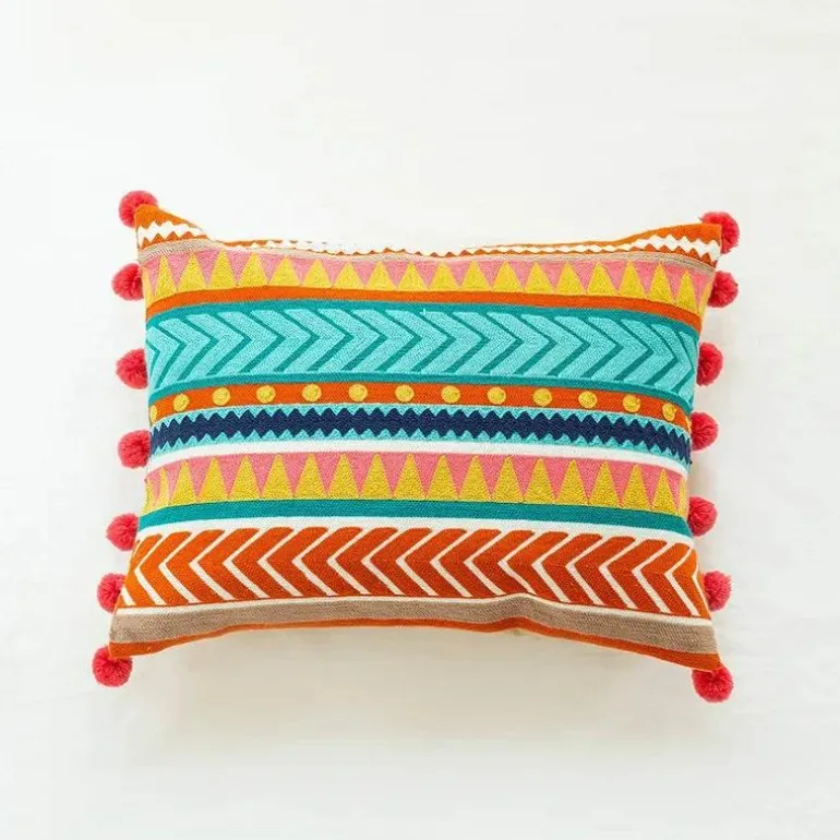 Boho Vintage Lendenkissenbezug - Besticktes Quastendesign