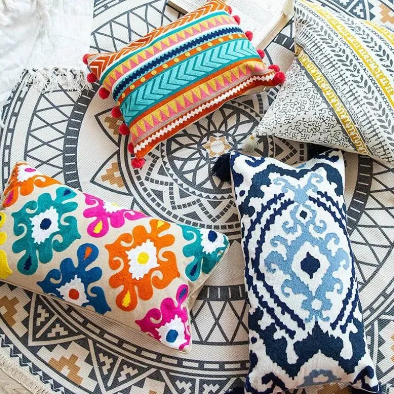 Boho Vintage Lendenkissenbezug - Besticktes Quastendesign