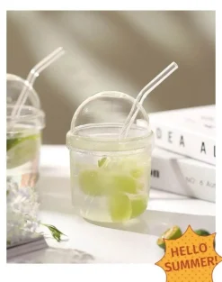 Borosilikatglasbecher mit Deckel und Strohhalm – vertikal gestreifte Kaffeetasse