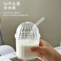 Borosilikatglasbecher mit Deckel und Strohhalm – vertikal gestreifte Kaffeetasse