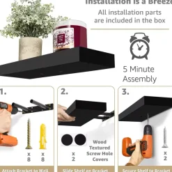 Bowillon White Black Floating Shelves for Wall Decor