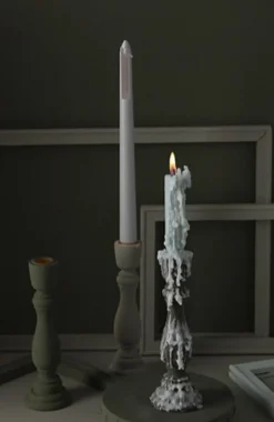 Brush Painted Wood Candle Holder – Vintage Matte Decorative Stand