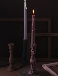 Brush Painted Wood Candle Holder – Vintage Matte Decorative Stand