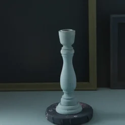 Brush Painted Wood Candle Holder – Vintage Matte Decorative Stand
