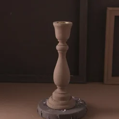 Brush Painted Wood Candle Holder – Vintage Matte Decorative Stand
