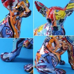 Bunte Chihuahua-Hundestatue aus Kunstharz – moderne Dekofigur