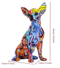 Bunte Chihuahua-Hundestatue aus Kunstharz – moderne Dekofigur