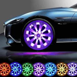 Bunte LED Solar Reifenkappenleuchten - Helles Autozubehör