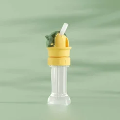 Bunte Wasserflasche mit Drehverschluss und integriertem Strohhalm