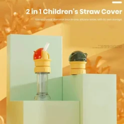 Bunte Wasserflasche mit Drehverschluss und integriertem Strohhalm