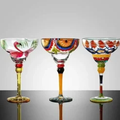 Buntes handgefertigtes Margarita-Gläser-Set – einzigartiges Trinkgeschirr für die Hausbar und Hochzeiten
