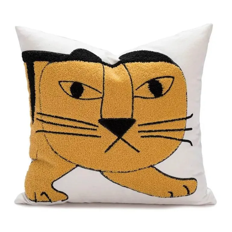 Cartoon Tiger Kissenbezug - Bestickte Schlafzimmerdekoration aus Baumwolle