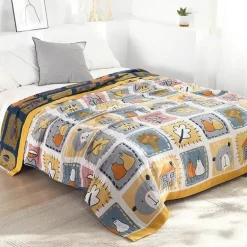 Cartoon-Katzen-Steppdecke – Sommerdecke aus 100 % Baumwolle