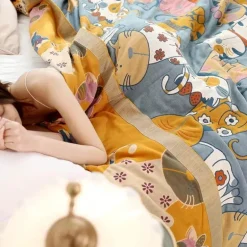 Cartoon-Katzen-Steppdecke – Sommerdecke aus 100 % Baumwolle