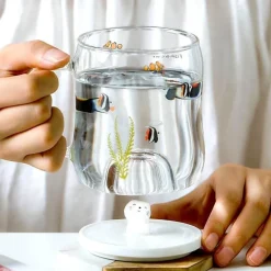 Cartoon-Katzen-Tasse – süßes transparentes Trinkgeschirr