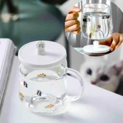 Cartoon-Katzen-Tasse – süßes transparentes Trinkgeschirr