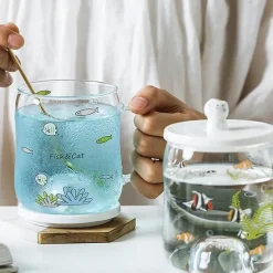 Cartoon-Katzen-Tasse – süßes transparentes Trinkgeschirr