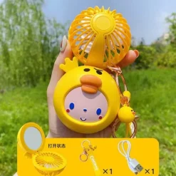 Cartoon-Schminkspiegel mit USB-Ventilator – Tragbares Kosmetikwerkzeug