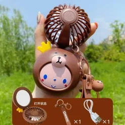 Cartoon-Schminkspiegel mit USB-Ventilator – Tragbares Kosmetikwerkzeug