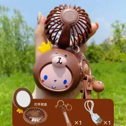 Cartoon-Schminkspiegel mit USB-Ventilator – Tragbares Kosmetikwerkzeug