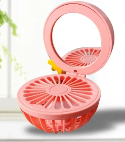 Cartoon-Schminkspiegel mit USB-Ventilator – Tragbares Kosmetikwerkzeug