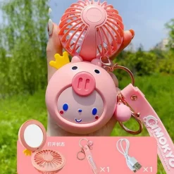 Cartoon-Schminkspiegel mit USB-Ventilator – Tragbares Kosmetikwerkzeug