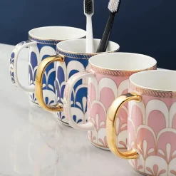 Ceramic Bathroom Set - Gilt Feather Pattern Accessories