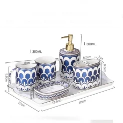 Ceramic Bathroom Set - Gilt Feather Pattern Accessories