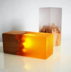 Chargeable LED Night Light - Solid Wood Lamp