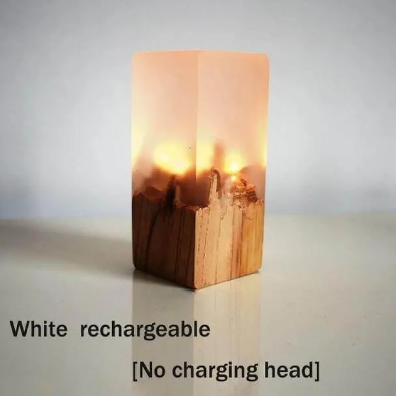 Chargeable LED Night Light - Solid Wood Lamp