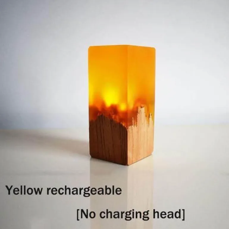 Chargeable LED Night Light - Solid Wood Lamp