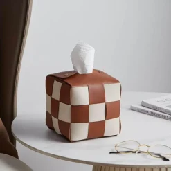 Checkered Tissue Box Cover - Decorative Holder for Home Decor