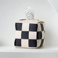 Checkered Tissue Box Cover - Decorative Holder for Home Decor