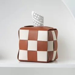 Checkered Tissue Box Cover - Decorative Holder for Home Decor